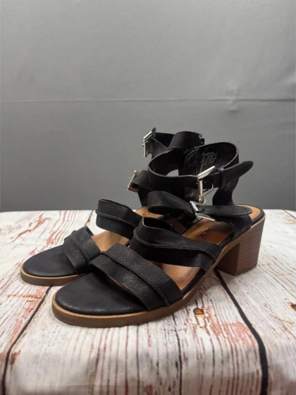 Solely Black Cabrial Sandals Women Black Gladiator Strappy Block Heel Size 9M